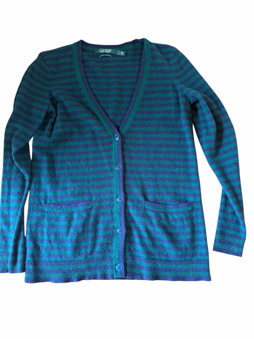 Ralph Lauren Blue and Green Striped V-Neck Cardigan